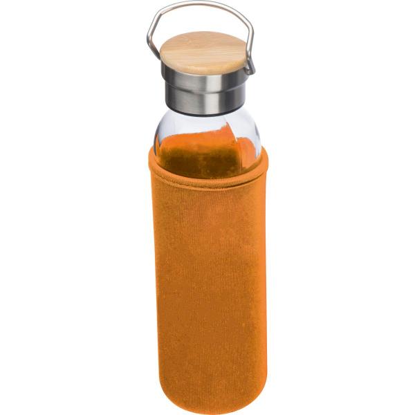 Flasche aus Glas mit Neoprenüberzug / 600ml / Neoprenfarbe: orange