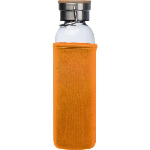 Flasche aus Glas mit Neoprenüberzug / 600ml / Neoprenfarbe: orange