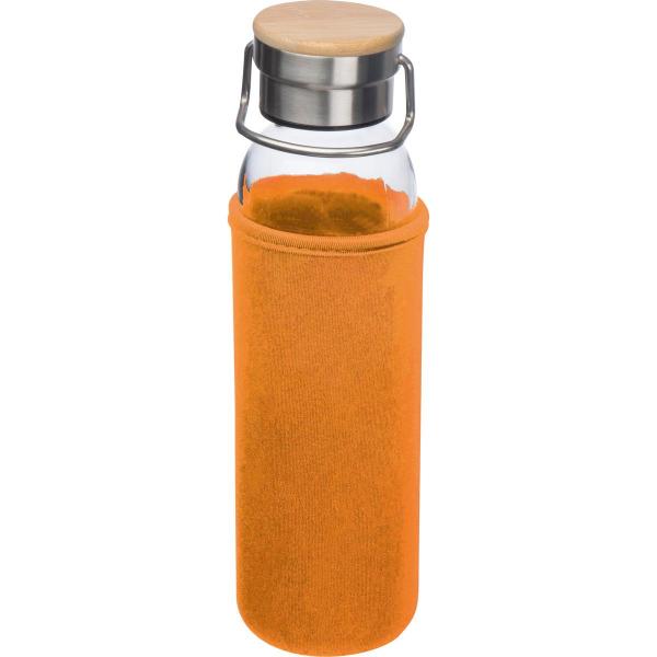 Flasche aus Glas mit Neoprenüberzug / 600ml / Neoprenfarbe: orange