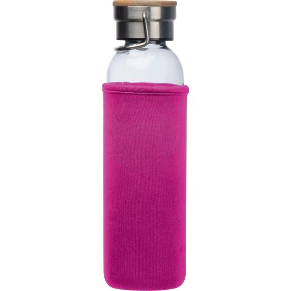 Flasche aus Glas mit Neoprenüberzug / 600ml / Neoprenfarbe: pink