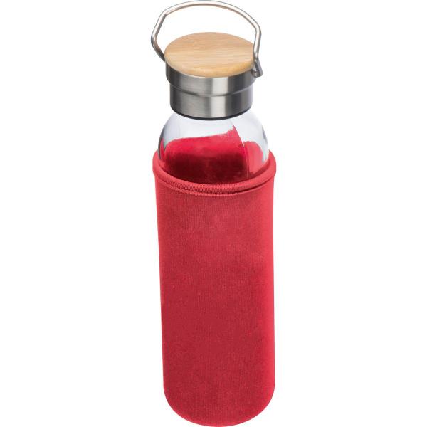 Flasche aus Glas mit Neoprenüberzug / 600ml / Neoprenfarbe: rot
