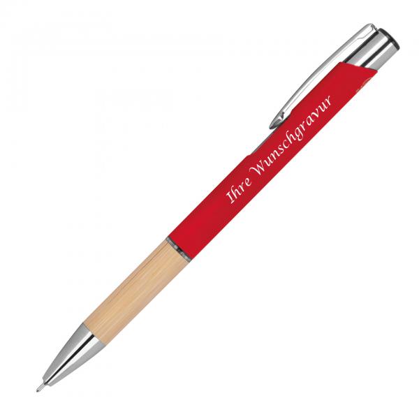 Gelschreiber aus Metall und Bambus-Holz mit Gravur / Farbe: rot