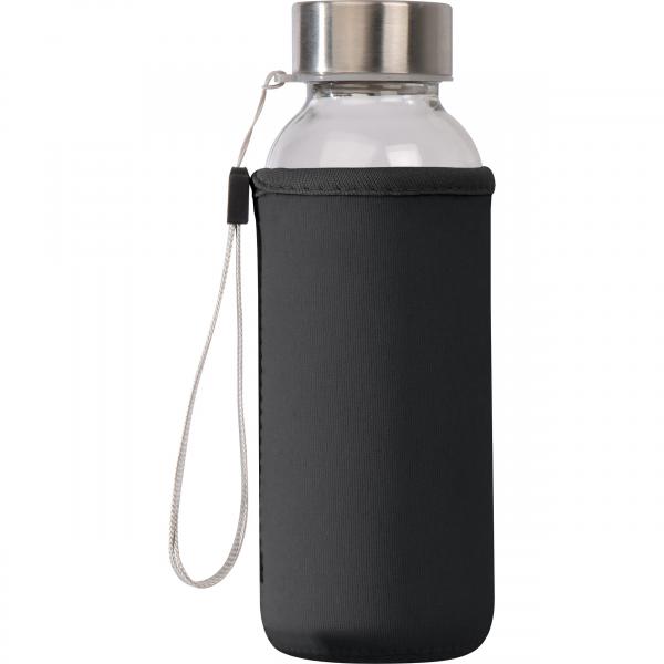 Glas Trinkflasche mit schwarzen Neoprenüberzug / 300ml / Farbe: transparent