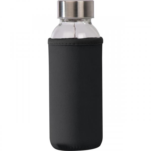 Glas Trinkflasche mit schwarzen Neoprenüberzug / 300ml / Farbe: transparent