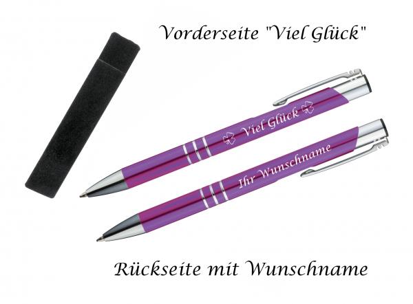 Glücks-Kugelschreiber mit beidseitiger Gravur / mit Velouretui / Farbe: lila