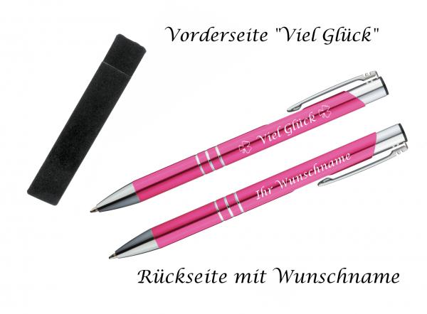 Glücks-Kugelschreiber mit beidseitiger Gravur / mit Velouretui / Farbe: pink