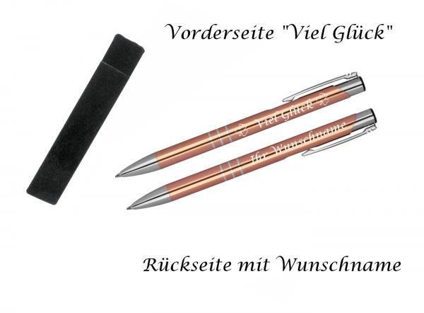 Glücks-Kugelschreiber mit beidseitiger Gravur / mit Velouretui / Farbe: roségold