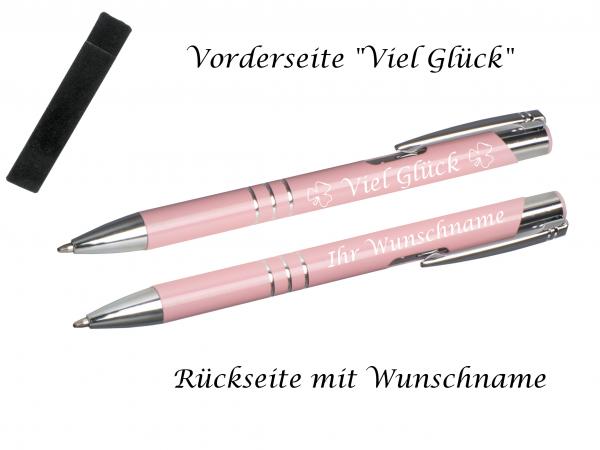 Glücks-Kugelschreiber mit beidseitiger Gravur / mit Velouretui / pastell rosa