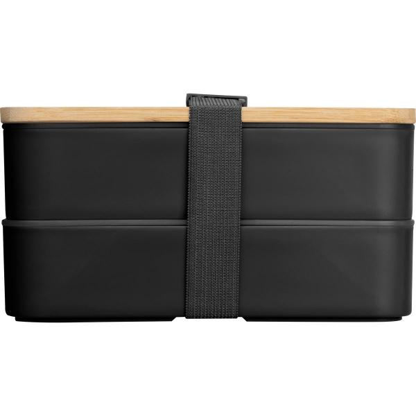 Große Brotdose mit Gravur / Lunchbox / 2-stöckig / mit Besteck / Farbe: schwarz
