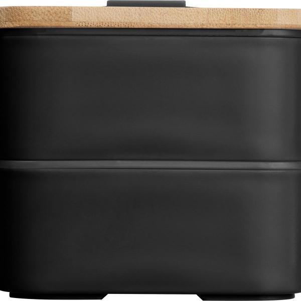 Große Brotdose mit Gravur / Lunchbox / 2-stöckig / mit Besteck / Farbe: schwarz