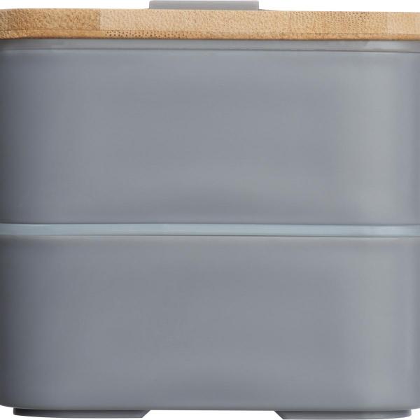 Große Brotdose mit Namensgravur - Lunchbox - 2-stöckig - mit Besteck - grau