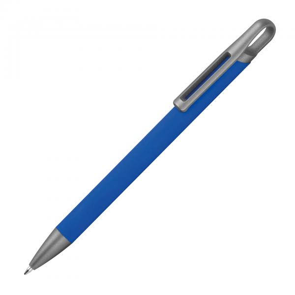 Gummierter Soft Touch Gel Kugelschreiber aus Metall / Farbe: blau