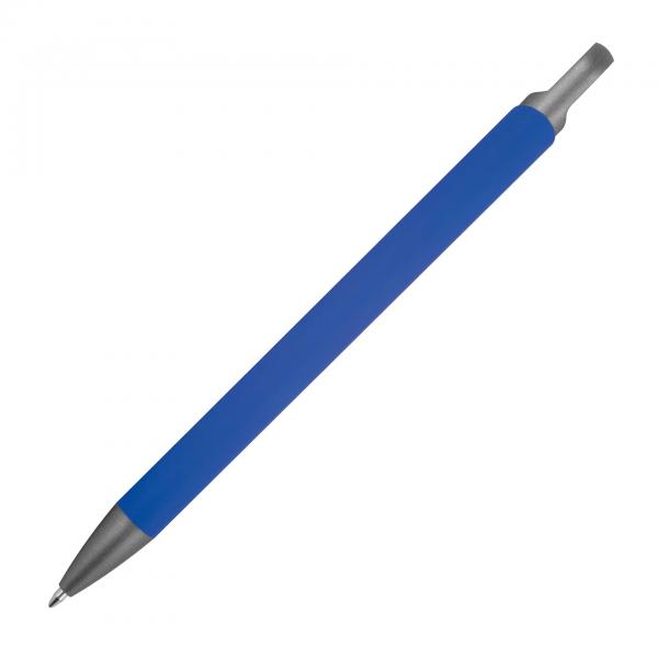 Gummierter Soft Touch Gel Kugelschreiber aus Metall / Farbe: blau