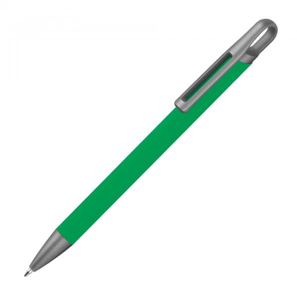 Gummierter Soft Touch Gel Kugelschreiber aus Metall / Farbe: grün