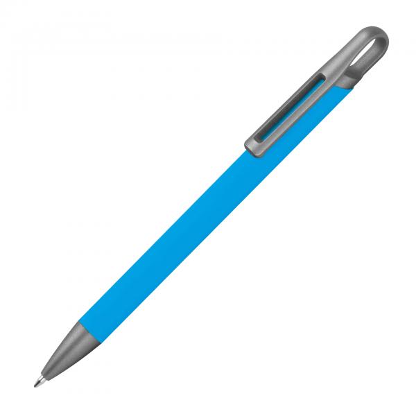 Gummierter Soft Touch Gel Kugelschreiber aus Metall / Farbe: hellblau
