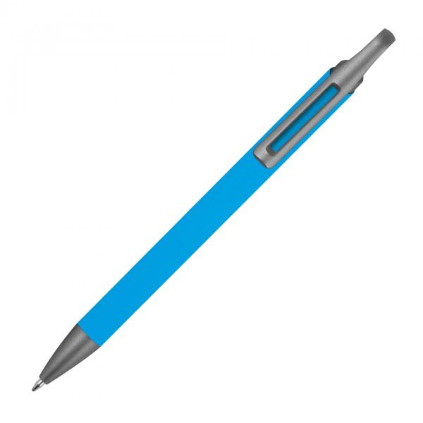 Gummierter Soft Touch Gel Kugelschreiber aus Metall / Farbe: hellblau