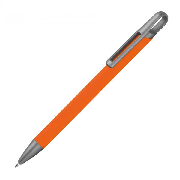 Gummierter Soft Touch Gel Kugelschreiber aus Metall / Farbe: orange