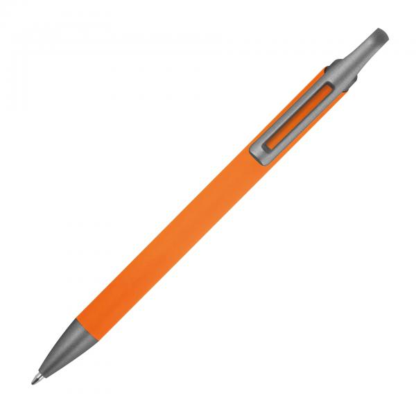 Gummierter Soft Touch Gel Kugelschreiber aus Metall / Farbe: orange