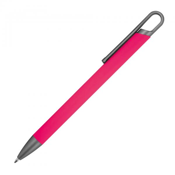 Gummierter Soft Touch Gel Kugelschreiber aus Metall / Farbe: pink