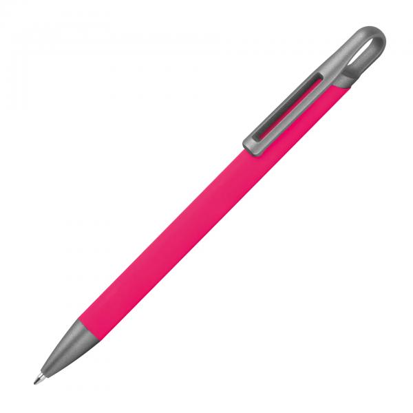 Gummierter Soft Touch Gel Kugelschreiber aus Metall / Farbe: pink