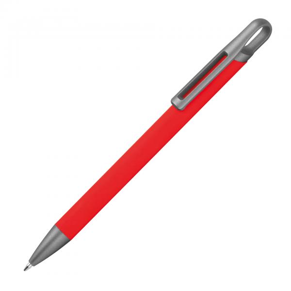 Gummierter Soft Touch Gel Kugelschreiber aus Metall / Farbe: rot