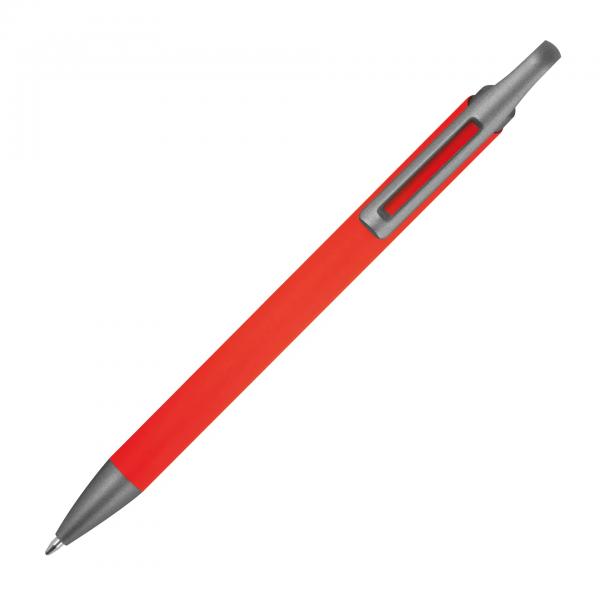 Gummierter Soft Touch Gel Kugelschreiber aus Metall / Farbe: rot
