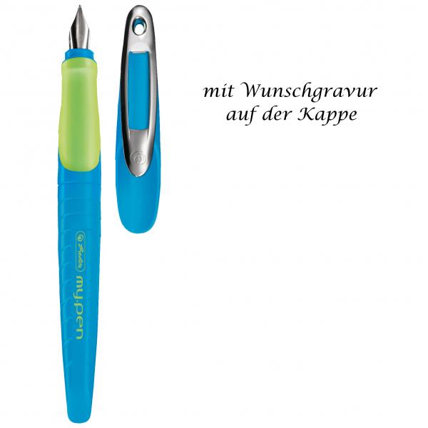 Herlitz Füllhalter mit Gravur / Linkshänder-Füller / Farbe: blau/neon