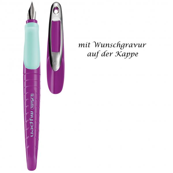 Herlitz Füllhalter mit Gravur / Linkshänder-Füller / Farbe: lila/minze