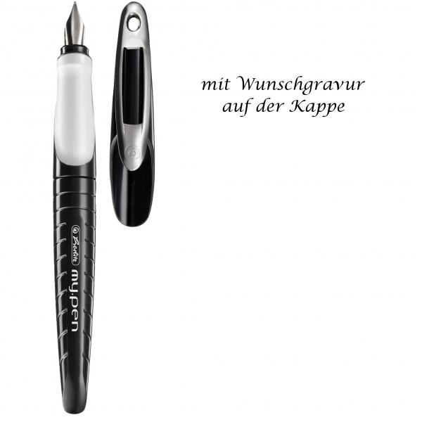 Herlitz Füllhalter mit Gravur / Linkshänder-Füller / Farbe:schwarz/weiß