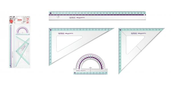 Herlitz Geometrie-Set 4tlg / 2x Geo-Dreieck, Lineal, Winkelmesser / Farbe:türkis