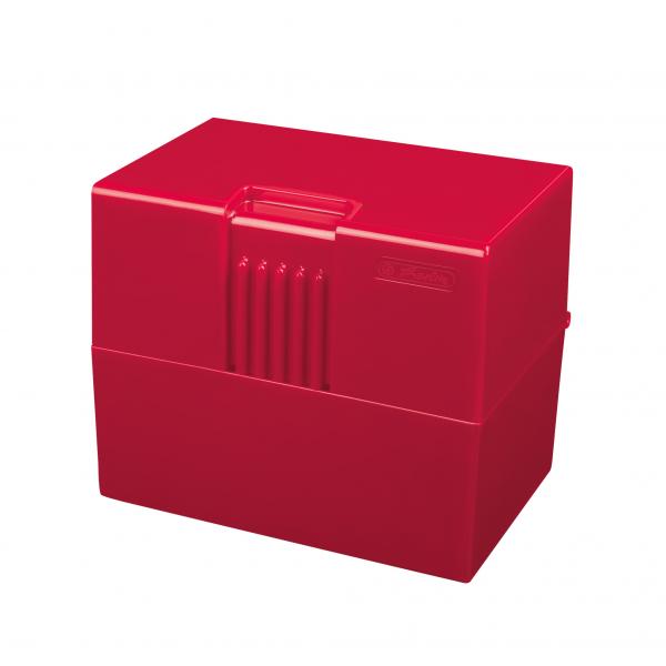 Herlitz Karteikasten mit 100 Karteikarten / Lernbox / DIN A8 / Farbe: rot