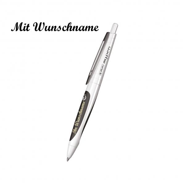 Herlitz Kugelschreiber my.pen mit Namensgravur - Farbe: weiß-schwarz