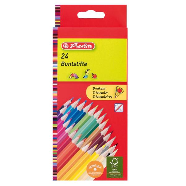 Herlitz Malstifte-Set / bestehend aus 24 Dreikant-Buntstifte + 30 Fasermaler