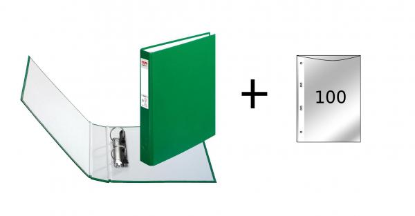 Herlitz Ringbuch / DIN A5 mit 2-Ringe / incl. 100 Prospekthüllen / Farbe: grün