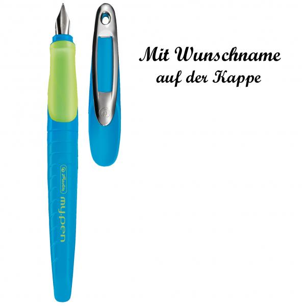 Herlitz Schulfüllhalter mit Namensgravur - Füller "my.pen" - Farbe: blau/neon