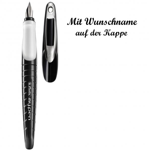 Herlitz Schulfüllhalter mit Namensgravur - Füller "my.pen" - Farbe: schwarz/weiß