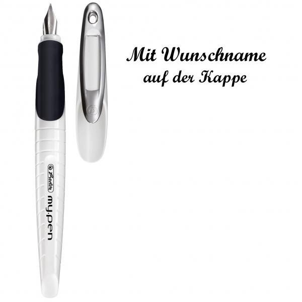 Herlitz Schulfüllhalter mit Namensgravur - Füller "my.pen" - Farbe: weiß/schwarz