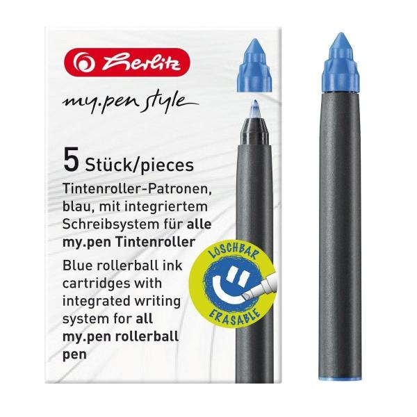 Herlitz Tintenroller "my.pen" / "Dark Shale" + 5 Ersatz Tintenrollerpatronen