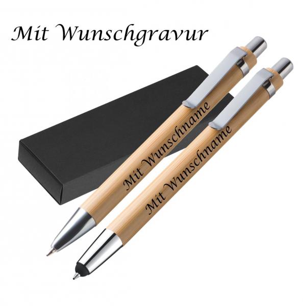 Holz Schreib-Set aus Bambus mit Gravur / Kugelschreiber + Touchpenkugelschreiber