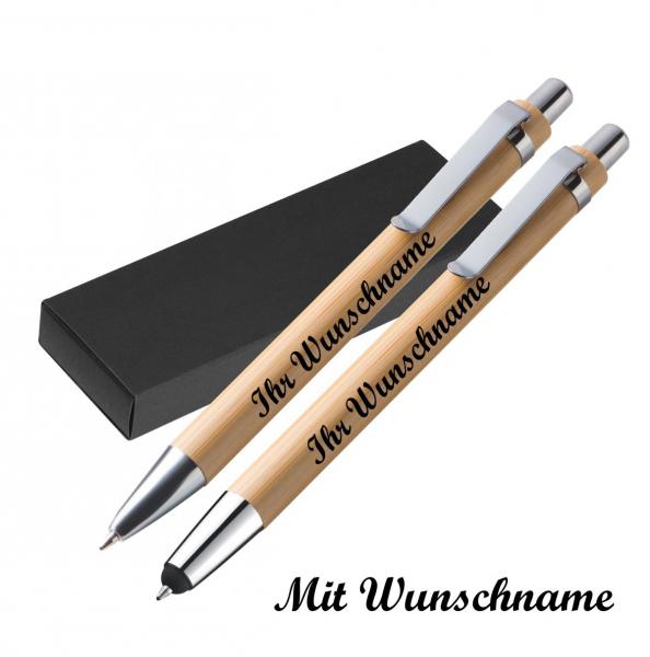 Holz Schreib-Set mit Namensgravur - Kugelschreiber + Touchpenkugelschreiber