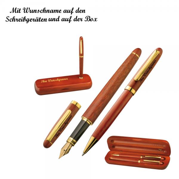 Holz-Schreibset mit Namensgravur - Füller und Kugelschreiber - Farbe braun