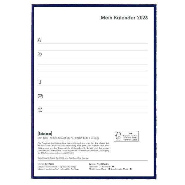 Idena Buchkalender / Chefkalender 2023 / Farbe: blau