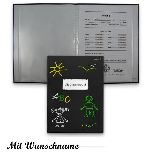 Kinder Zeugnismappe Namensgravur - DIN A4 - mit 20 Klarsichthüllen