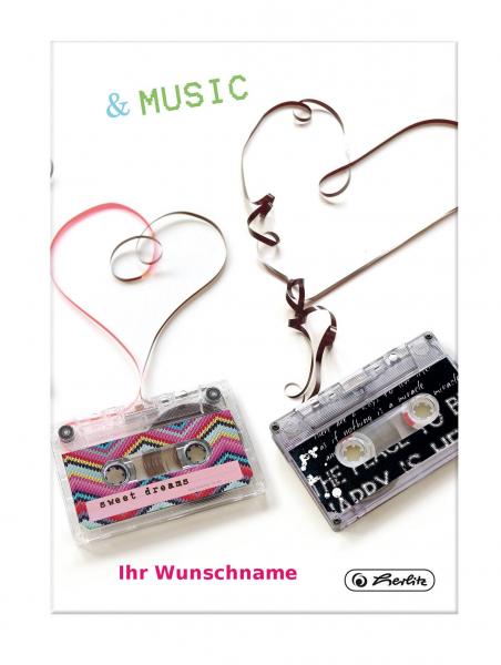 Kladde / Notizbuch / A5 / 96 Blatt / blanko / "Music" mit pink gefärbter Gravur