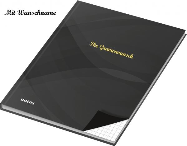 Kladde mit Namensgravur - Notizbuch - A5 - kariert - Farbe: schwarz