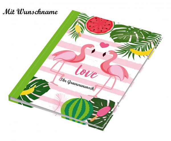 Kladde mit Namensgravur - Notizbuch - A5 -96 Blatt - dotted - "Flamingo"