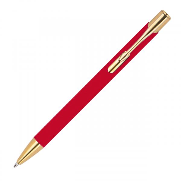 Kugelschreiber aus Metall / mit goldenen Applikationen / Farbe: rot