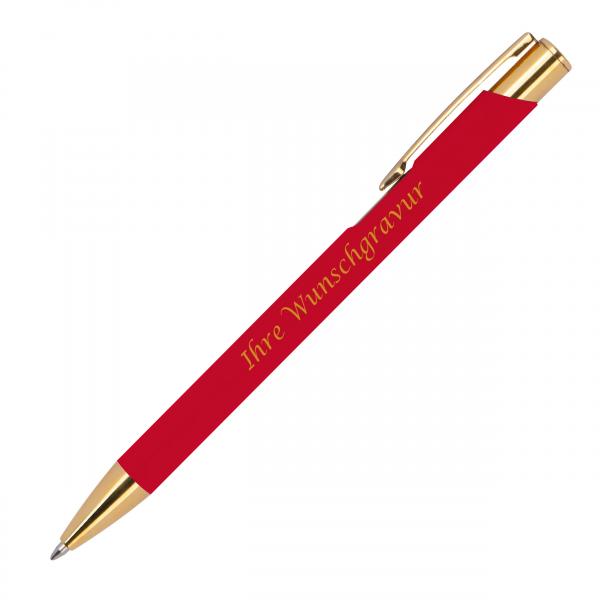 Kugelschreiber aus Metall mit Gravur / mit goldene Applikationen / Farbe: rot