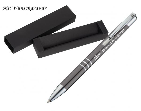 Kugelschreiber aus Metall mit Gravur / mit Pappetui / Farbe: anthrazit