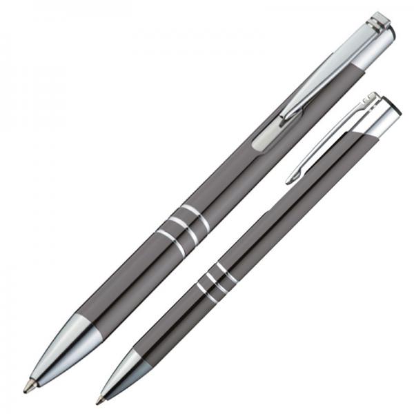 Kugelschreiber aus Metall mit Gravur / mit Pappetui / Farbe: anthrazit